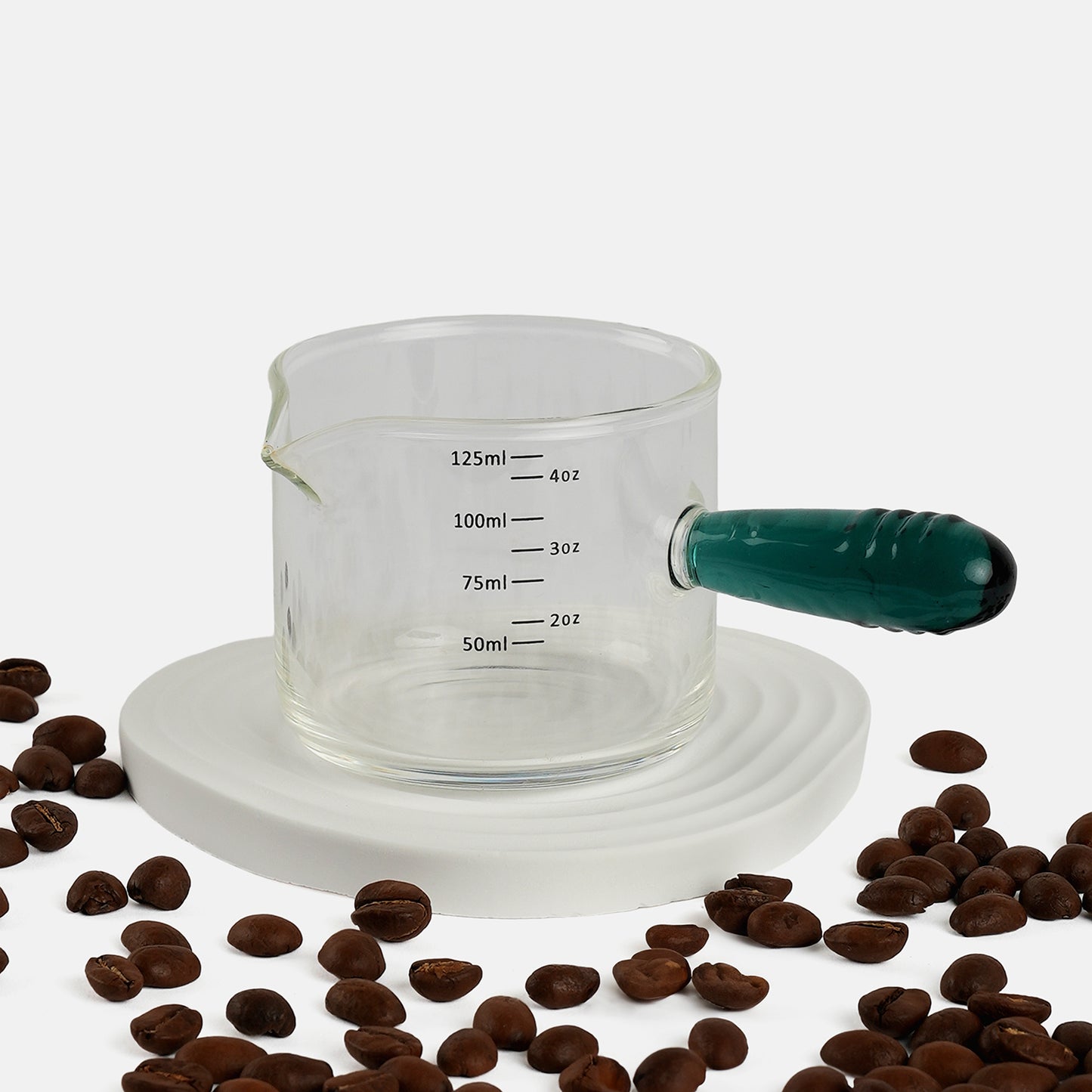 "SPECTRUM POURER" Milk/Espresso Cup with green glass handle
