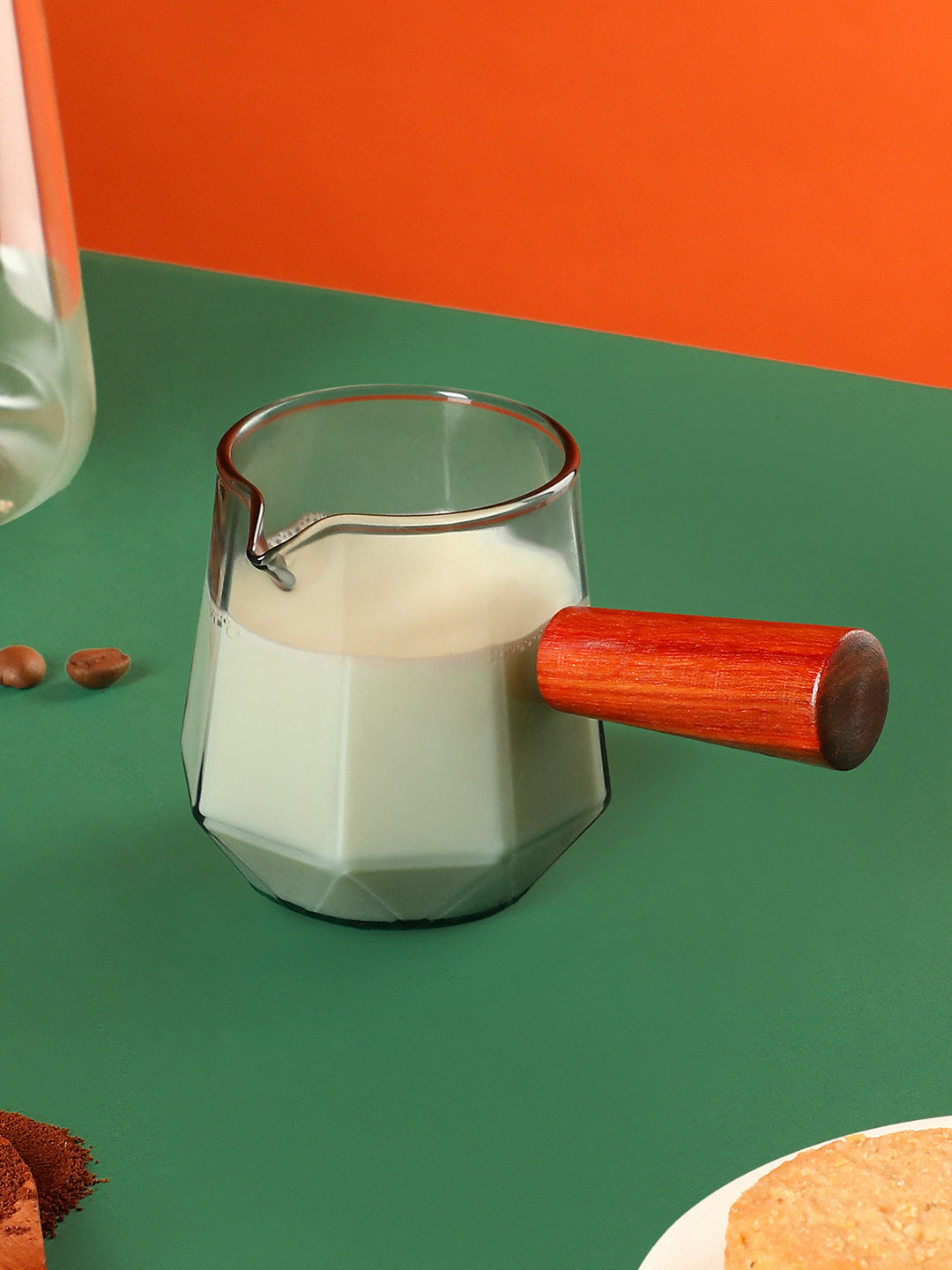 "CAFFEINE CLARITY" Milk/Espresso Cup with wooden handle