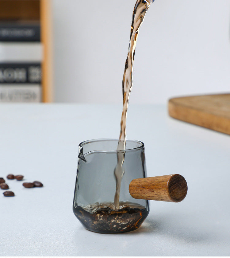 "CAFFEINE CLARITY" Milk/Espresso Cup with wooden handle