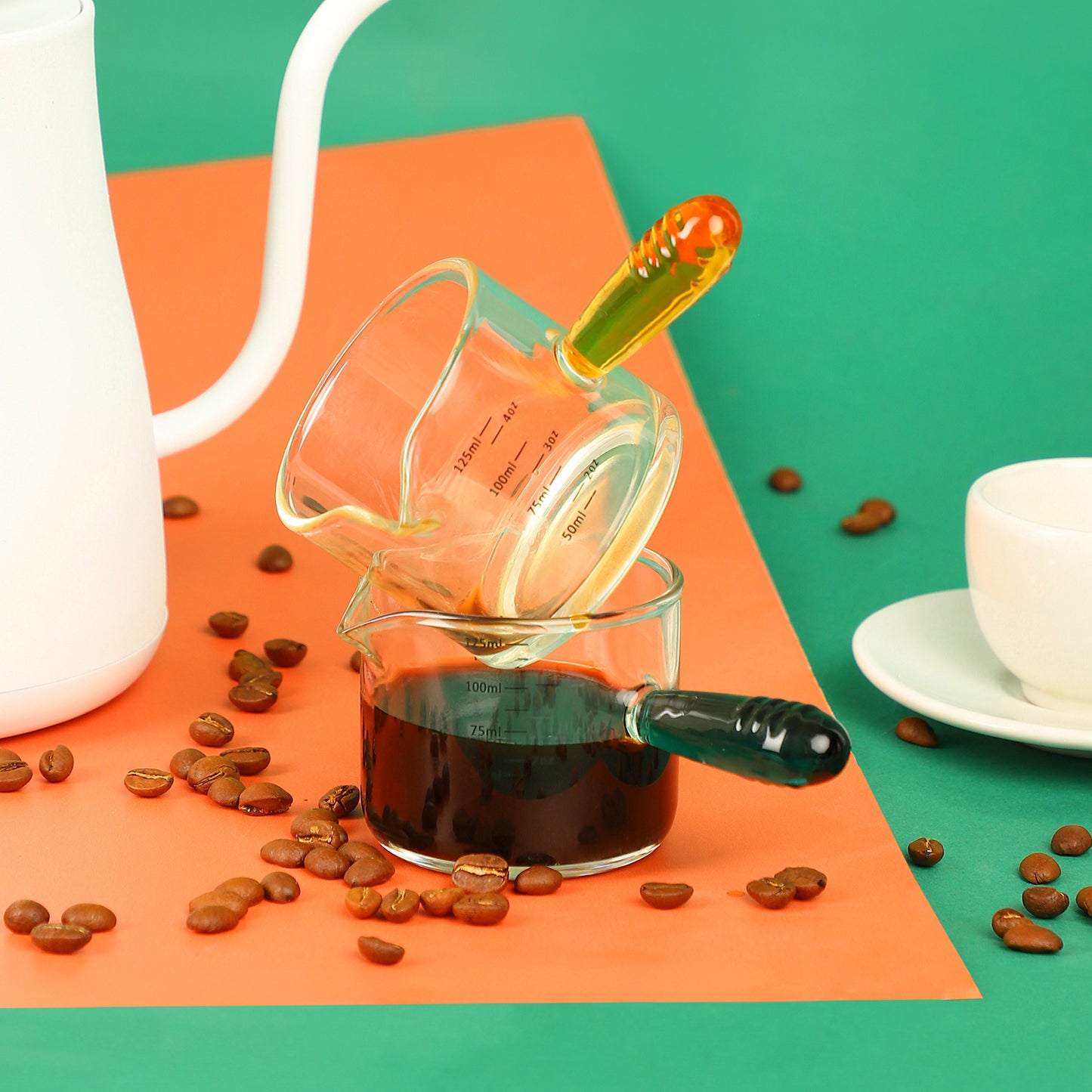 "SPECTRUM POURER" Milk/Espresso Cup with green glass handle